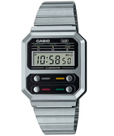 Casio, Men's Watch Vintage Collection Digital Display, Black Dial Silver Stainless Steel Band, A100WE-1ADF
